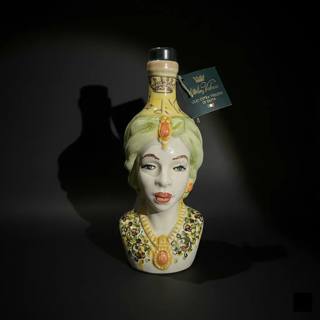Bottiglia Ceramica Testa di Moro Femmina - Olio Extravergine di Oliva Siciliano Biologico