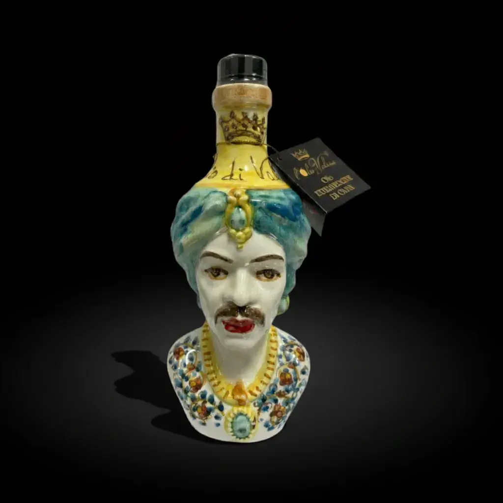 Bottiglia Ceramica Testa di Moro Maschio - Olio Extravergine di Oliva Siciliano Biologico